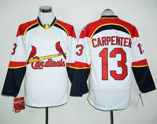Cardinals #13 Matt Carpenter White/Red Long Sleeve Stitched MLB Jersey